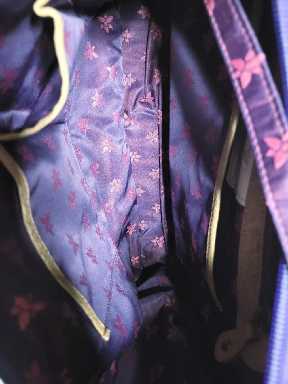 ANUSCHKA Painted Genuine Leather Purple Peonies Paisley Hobo Shoulder Bag EUC